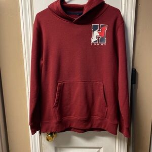 Tommy Hilfiger Maroon Hooded Pullover with Logo H Patch